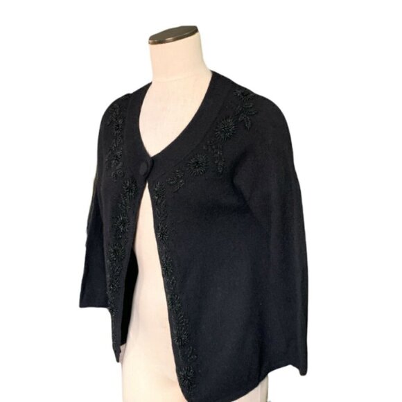 Talbots S Lambswool Nylon Angora Beaded Black Cardigan Shrug Sweater Retro 185J - Picture 4 of 9